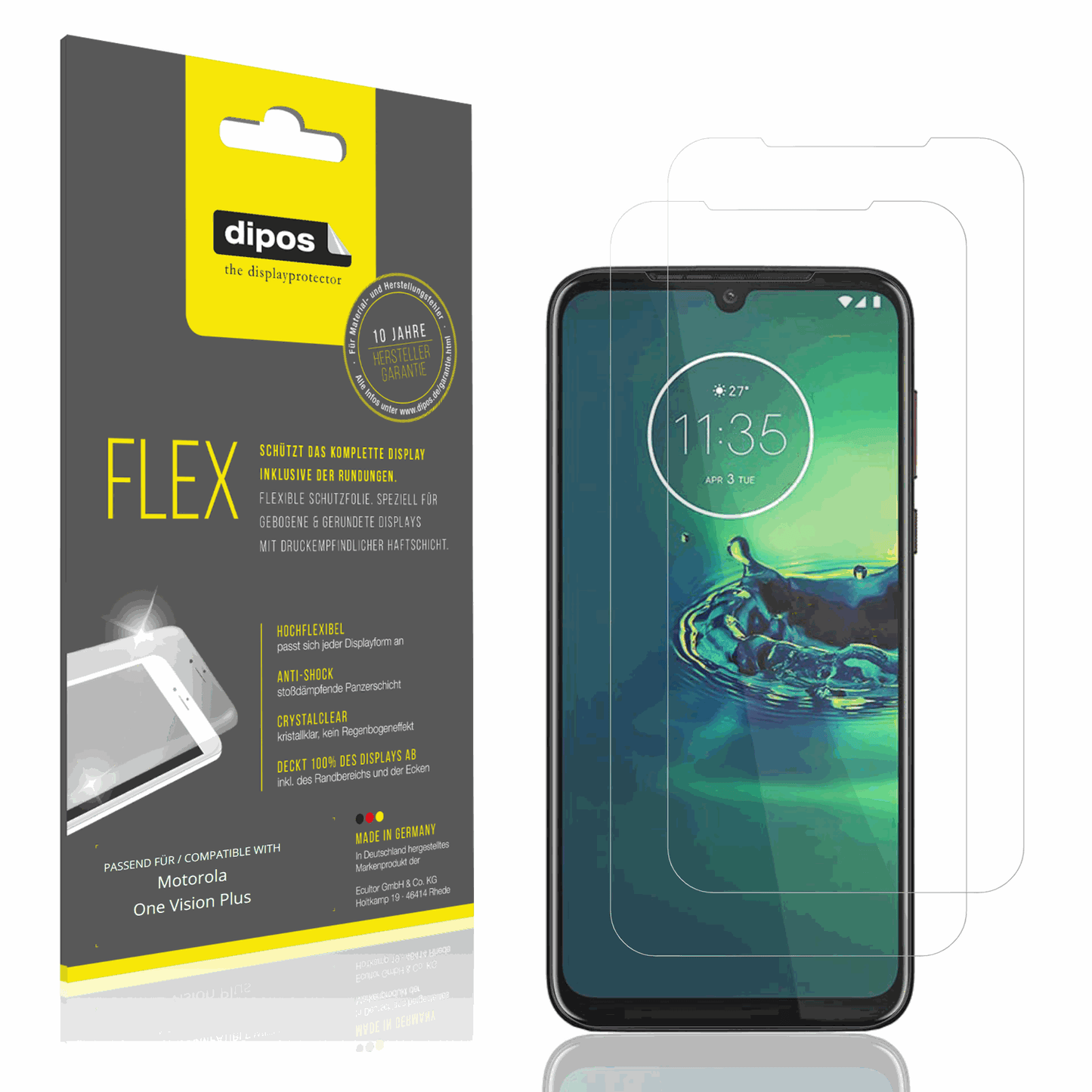 2x 3D Full Cover Schutzfolie für Motorola One Vision Plus