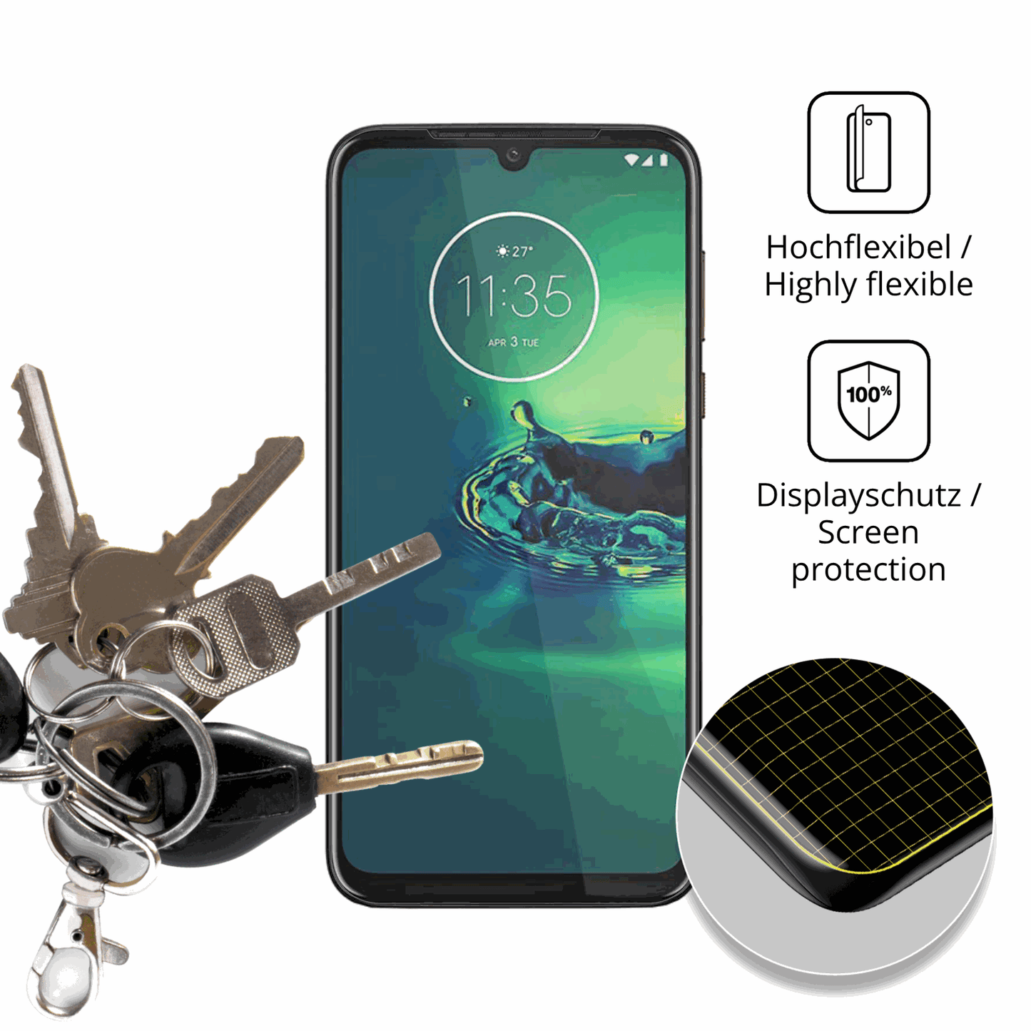 2x 3D Full Cover Schutzfolie für Motorola One Vision Plus