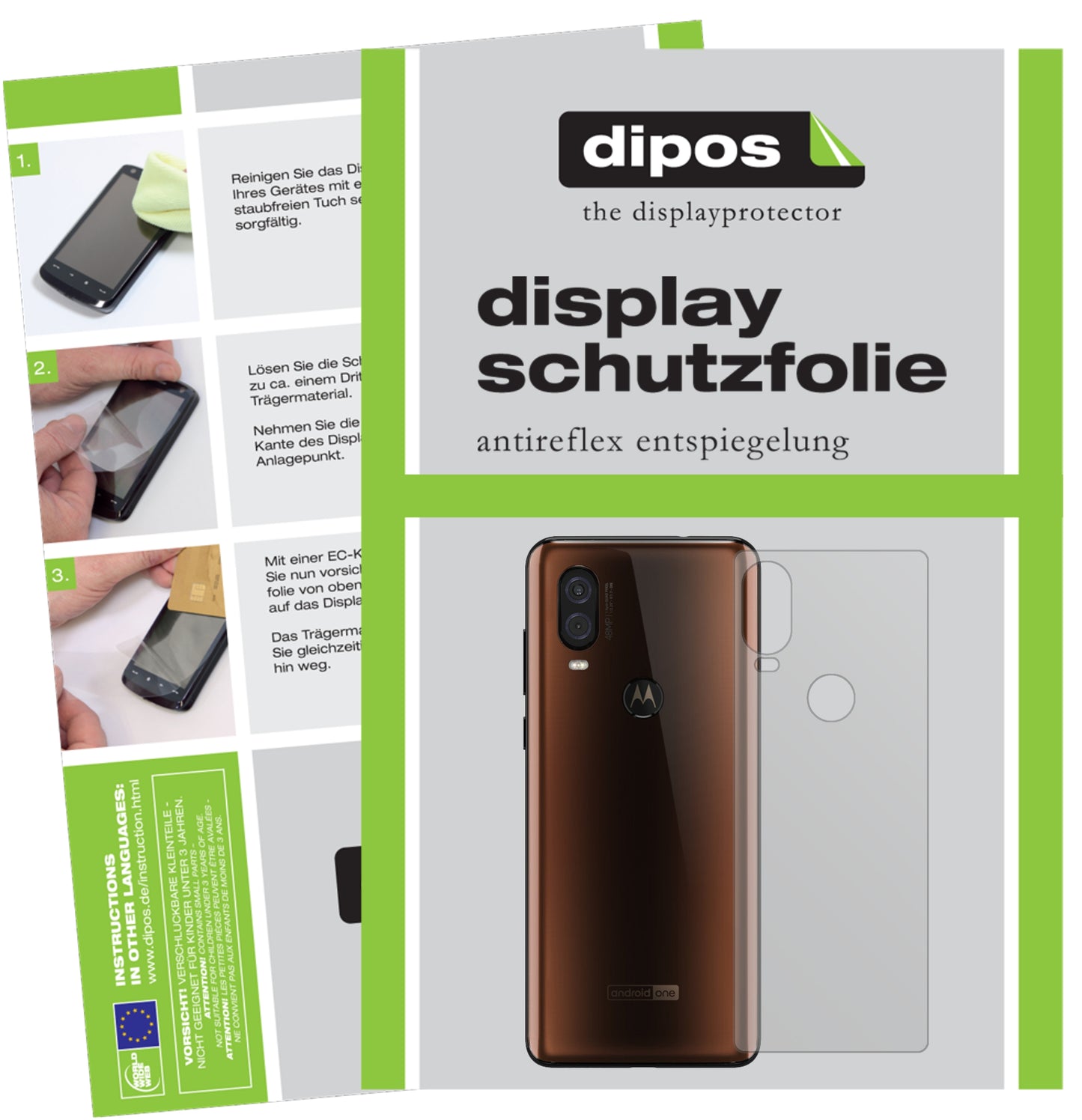 Matte Displayschutzfolie von dipos passend für Motorola One Vision Rückseite, präziser Zuschnitt und blasenfrei montiert