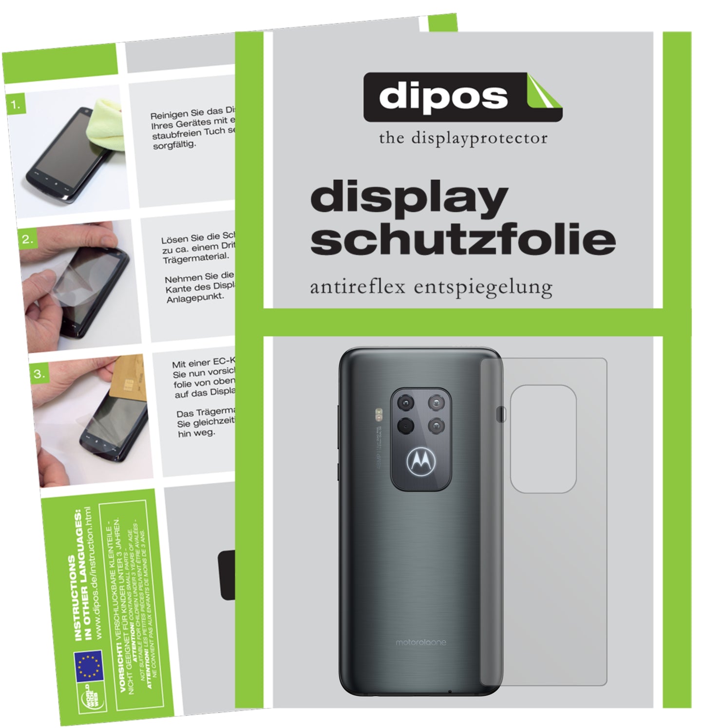 Matte Displayschutzfolie von dipos passend für Motorola One Zoom Rückseite, präziser Zuschnitt und blasenfrei montiert