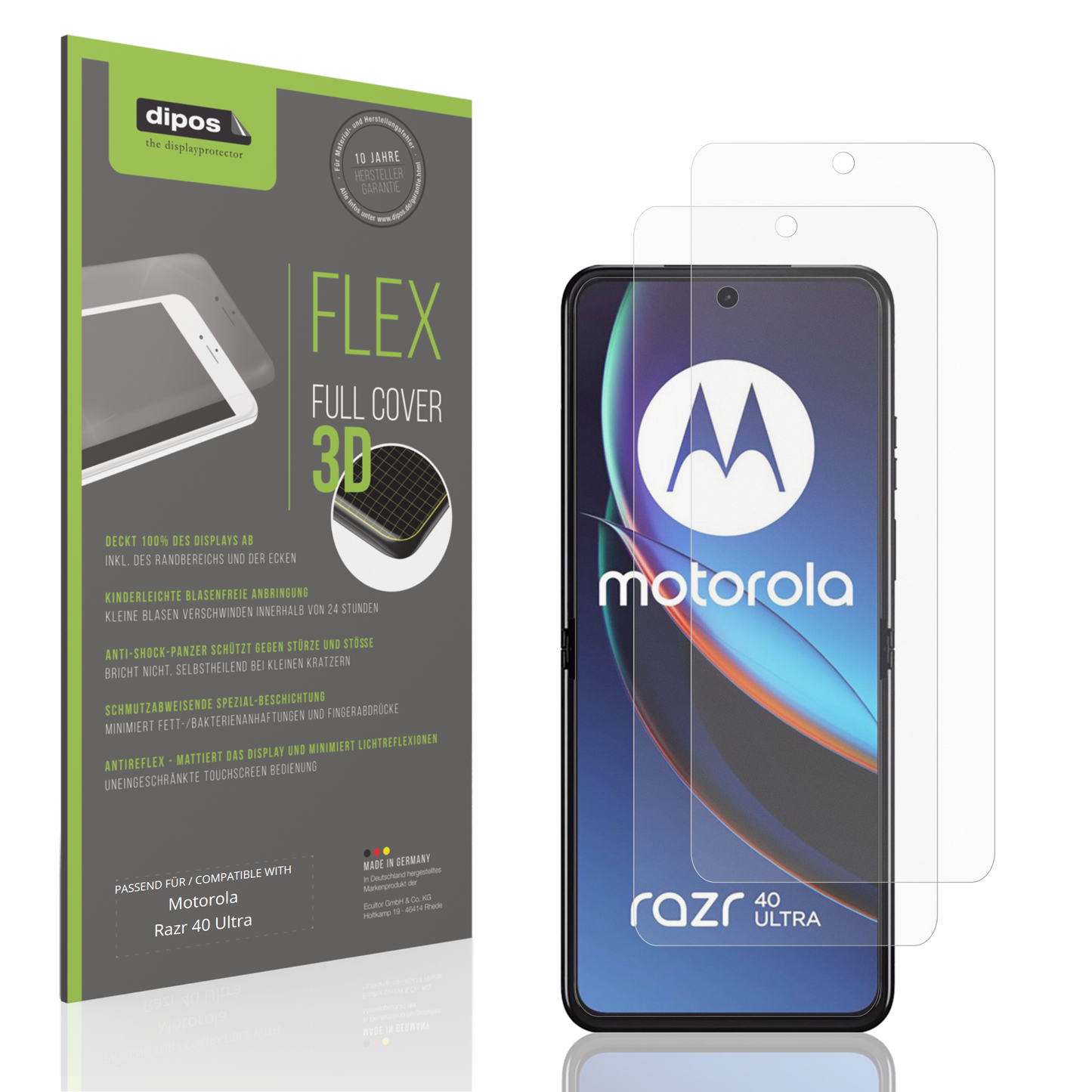 Matte Displayschutzfolie von dipos passend für Motorola Razr 40 Ultra, 100% Displayabdeckung und blasenfreie Montage