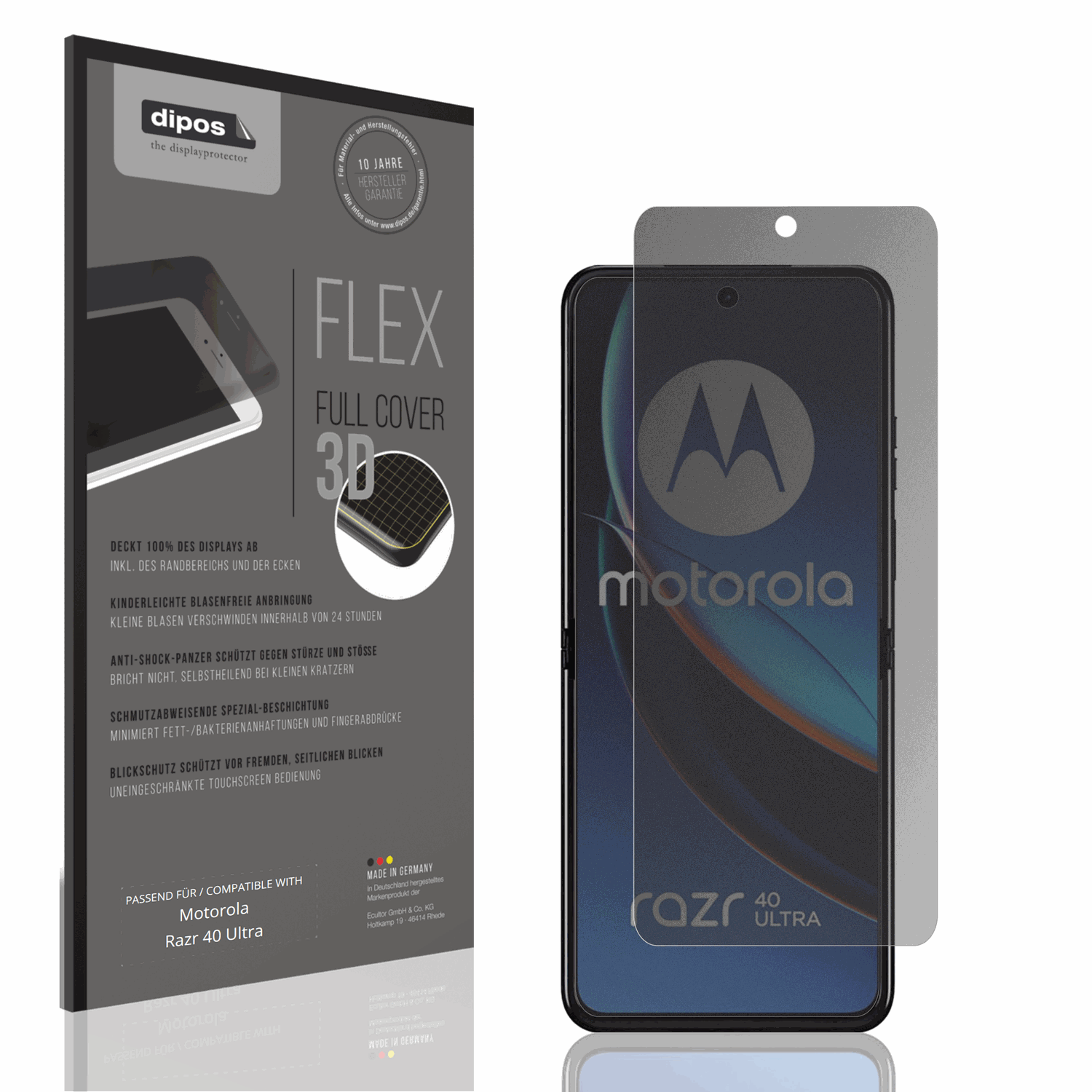 Blickschutzfolie von dipos passend für Motorola Razr 40 Ultra, 100% Displayabdeckung und blasenfreie Montage