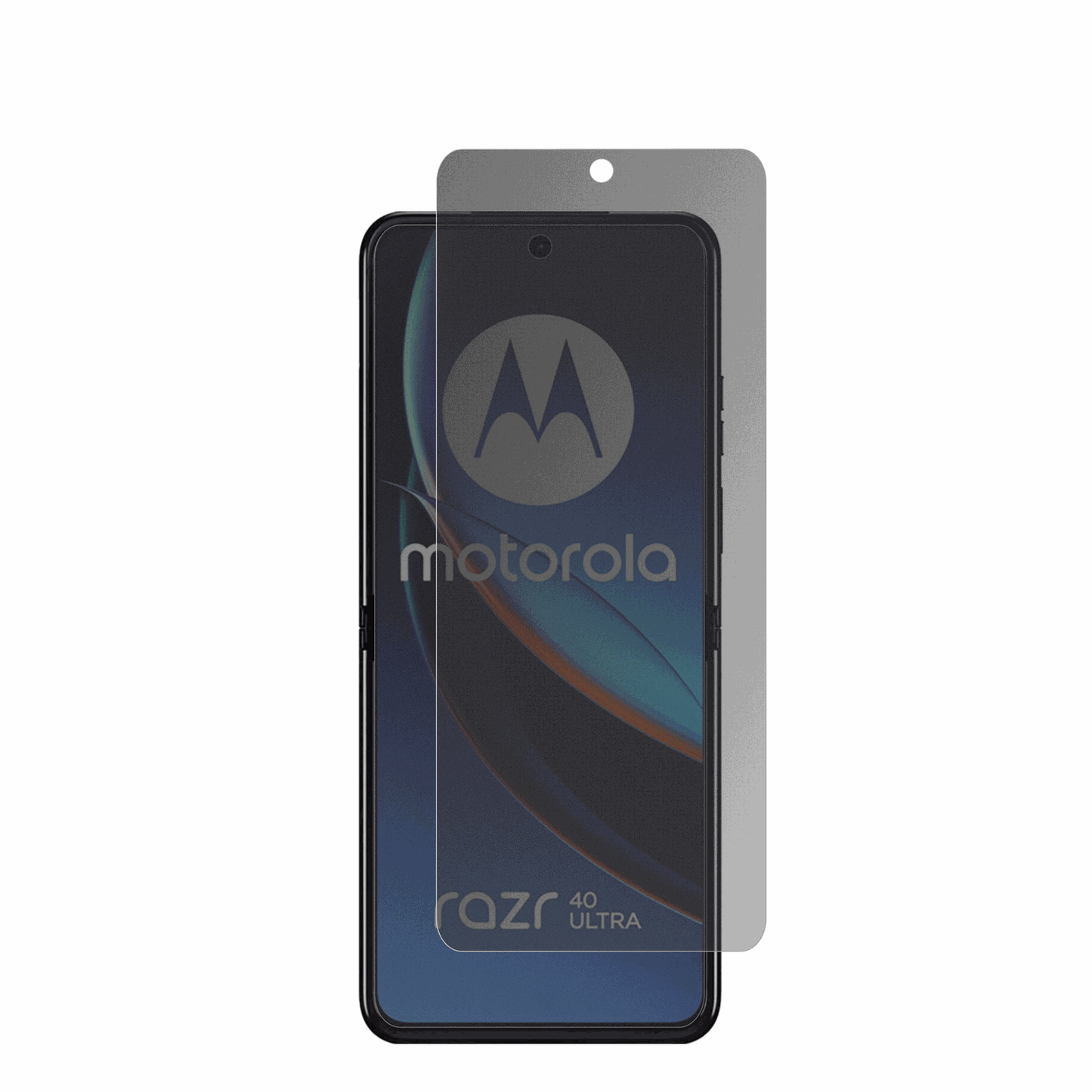 MotorolaRazr 40 Ultra mit aufgebrachter dipos Flex Schutzfolie, die seitliche Einblicke blockiert