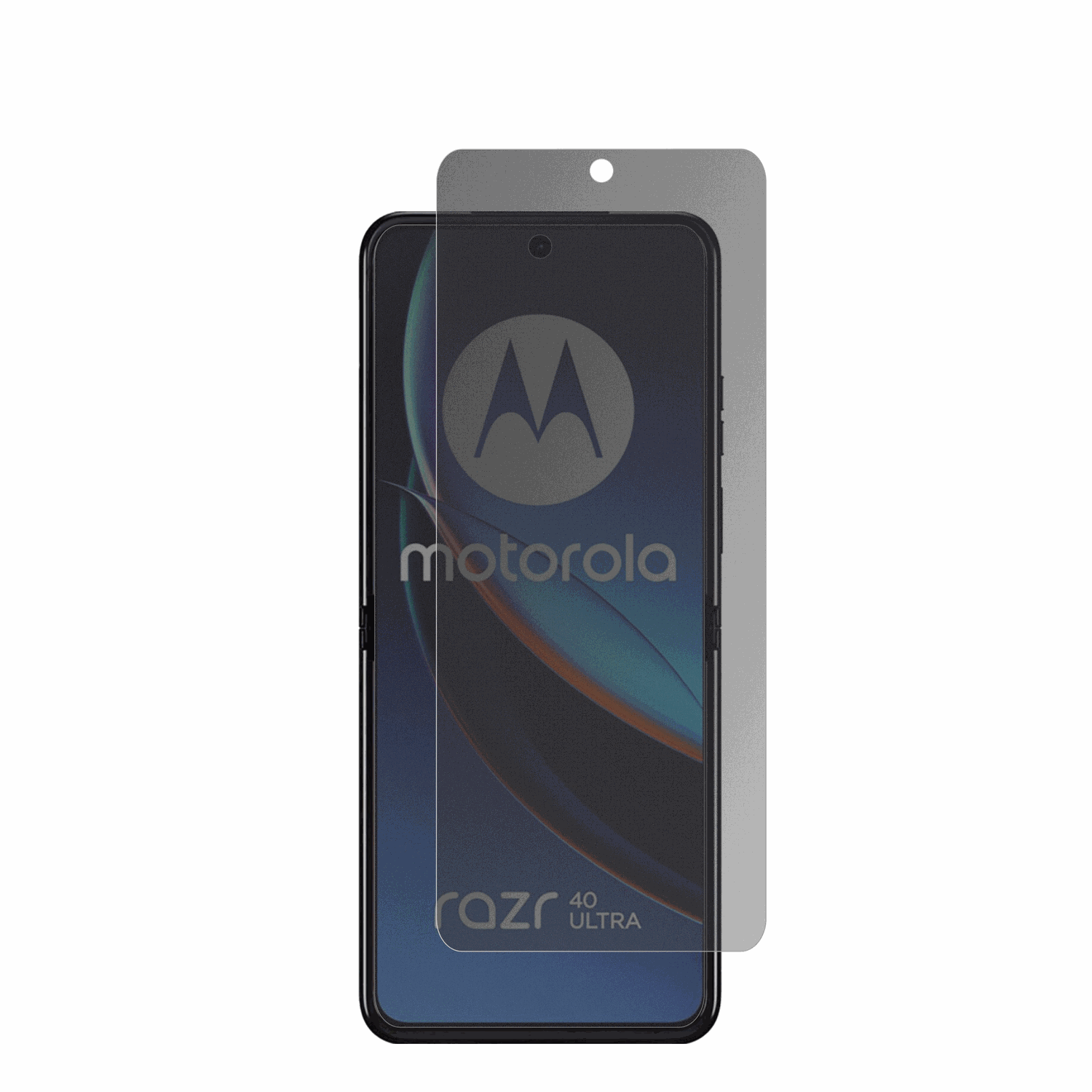 MotorolaRazr 40 Ultra mit aufgebrachter dipos Flex Schutzfolie, die seitliche Einblicke blockiert