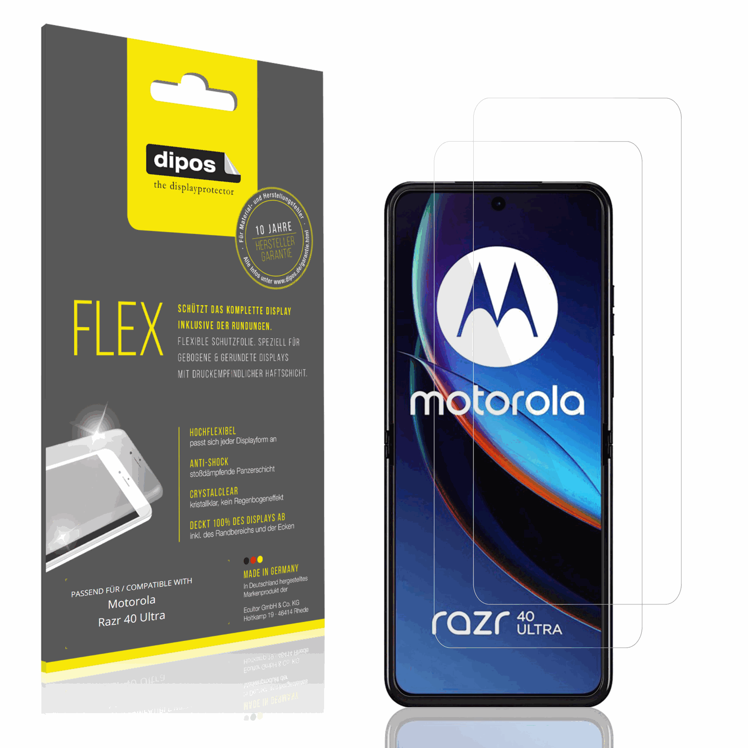 Klare Displayschutzfolie von dipos passend für Motorola Razr 40 Ultra, 100% Displayabdeckung und blasenfreie Montage