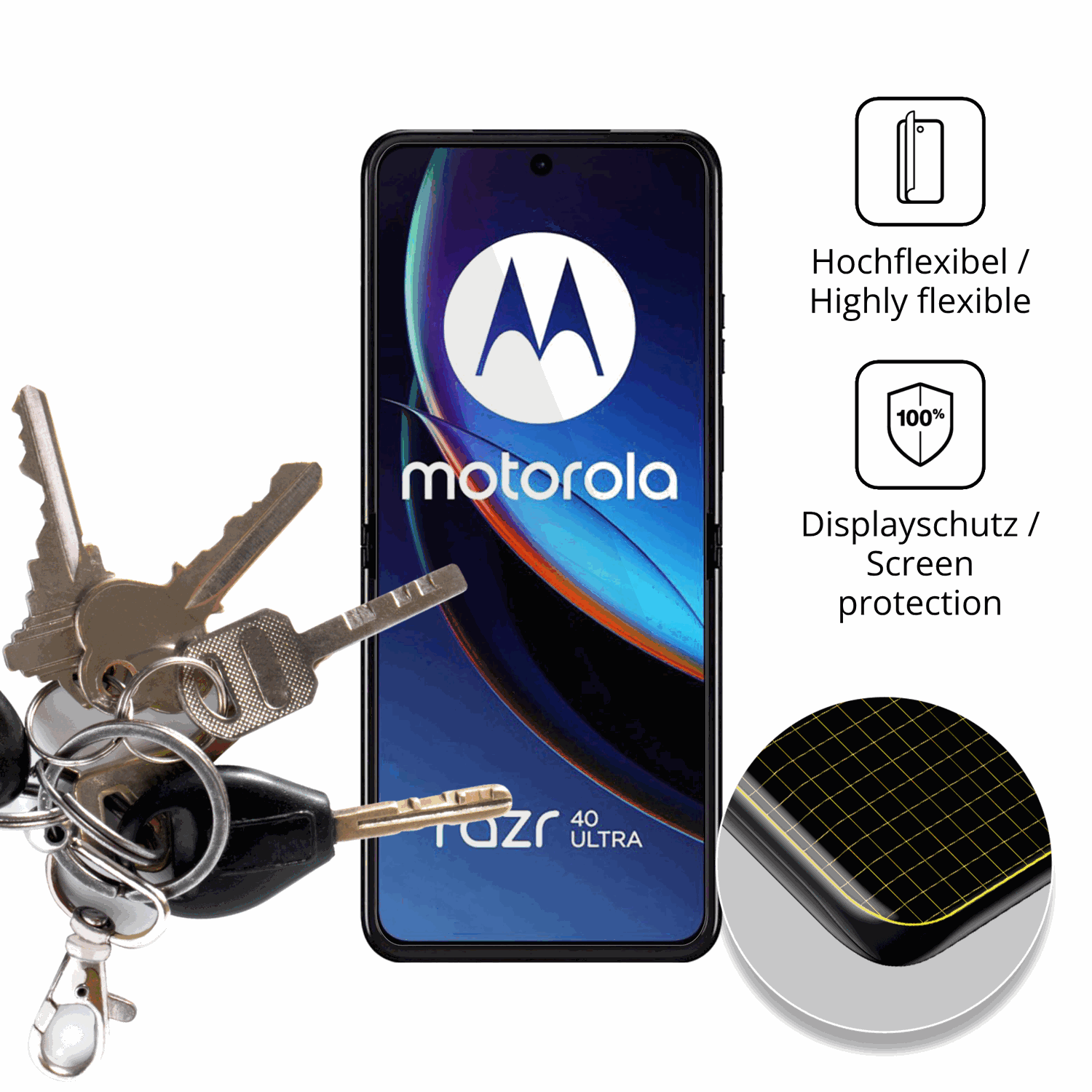 dipos Displayschutz für Motorola Razr 40 Ultra, transparente Oberfläche, geringe Dicke und perfekte Passform