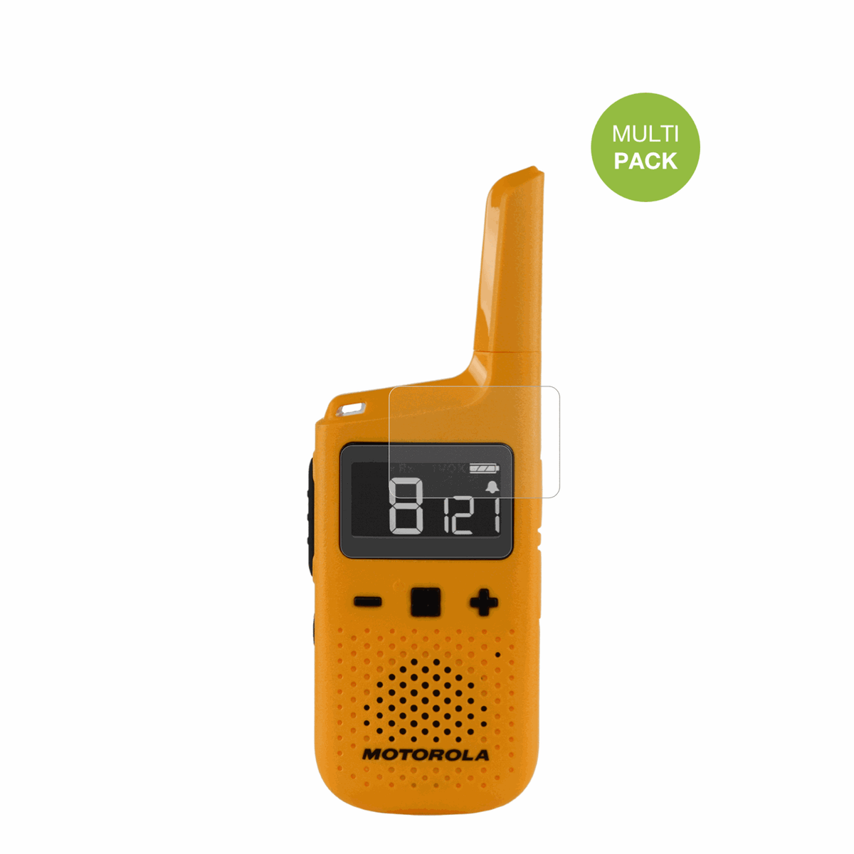MotorolaTalkabout T72 mit aufgebrachter dipos Displayschutzfolie, die lästige Fingerabdrücke minimiert