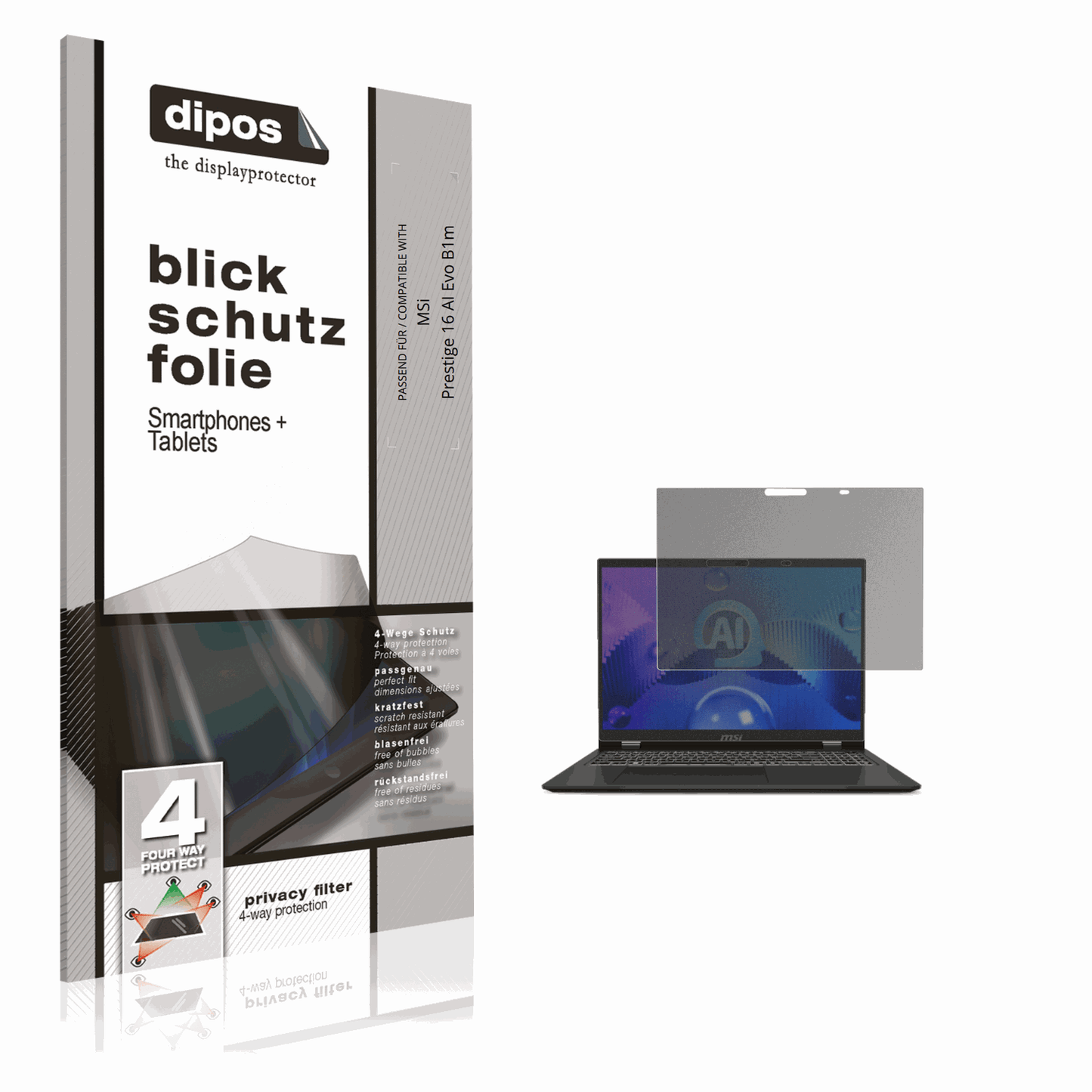 Blickschutzfolie von dipos passend für msiprestige 16 ai evo b1m, präziser Zuschnitt und blasenfrei montiert
