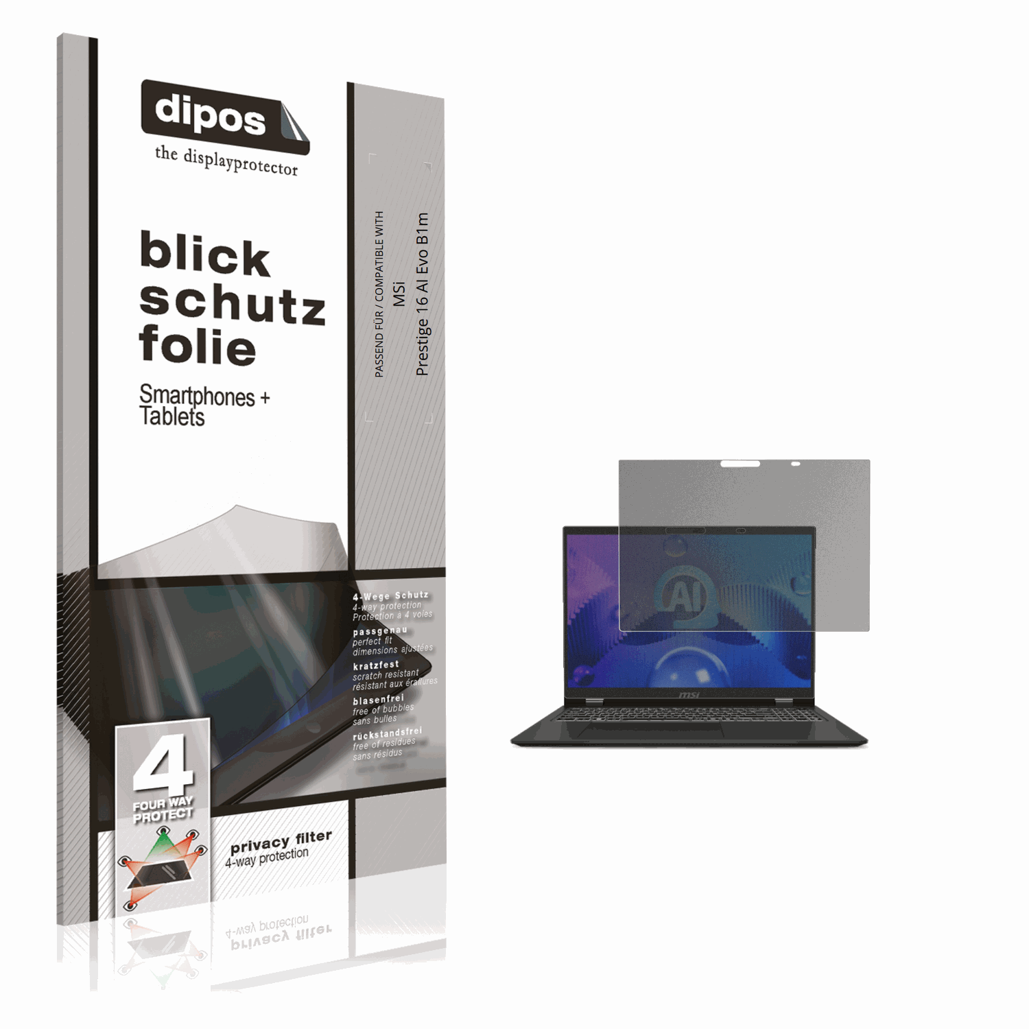 Blickschutzfolie von dipos passend für msiprestige 16 ai evo b1m, präziser Zuschnitt und blasenfrei montiert
