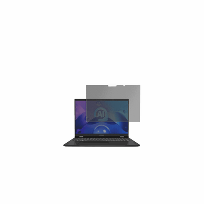 msiprestige 16 ai evo b1m mit aufgebrachtem dipos Displayschutz, der seitliche Einblicke blockiert