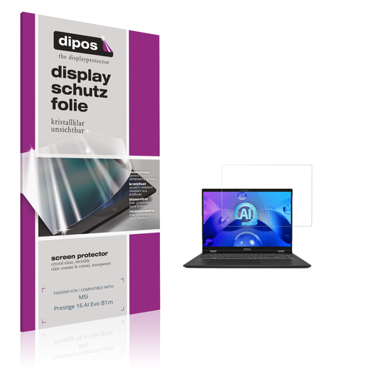 Klare Displayschutzfolie von dipos passend für msiprestige 16 ai evo b1m, präziser Zuschnitt und blasenfrei montiert