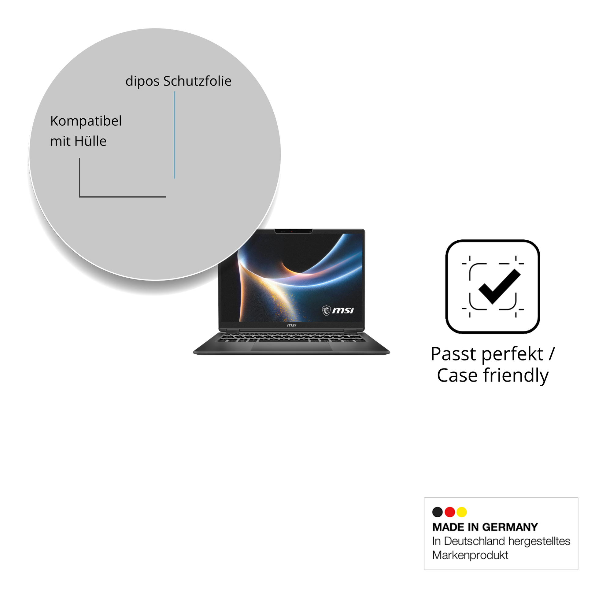 Schutzfolie mit optimaler Passform, zur Verwendung mit Hüllen geeignet