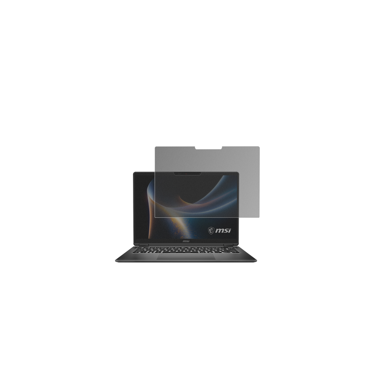 MSIPrestige 14 Flip AI Plus mit aufgebrachtem dipos Displayschutz, der seitliche Einblicke blockiert