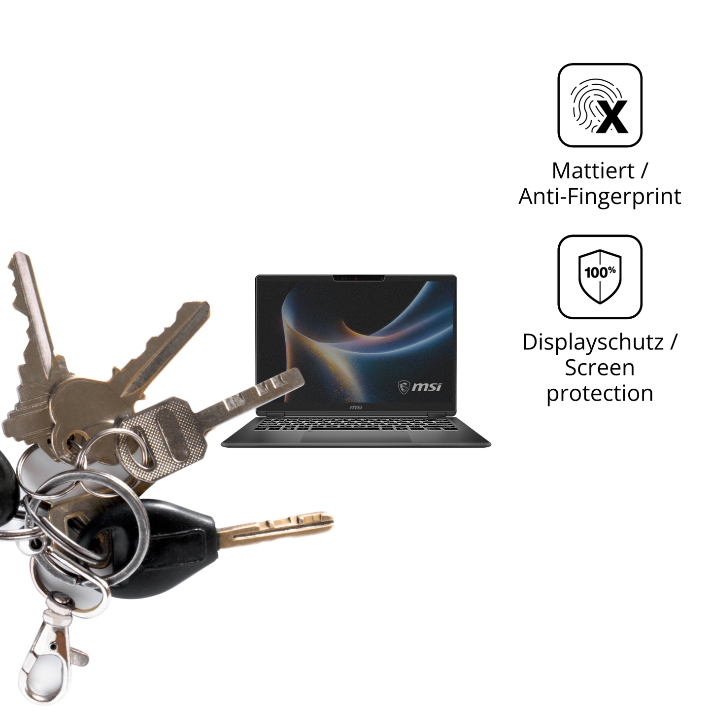 dipos Displayschutz für MSI Prestige 14 Flip AI Plus, mattierte Oberfläche, Blickschutzfilter und perfekter Passform