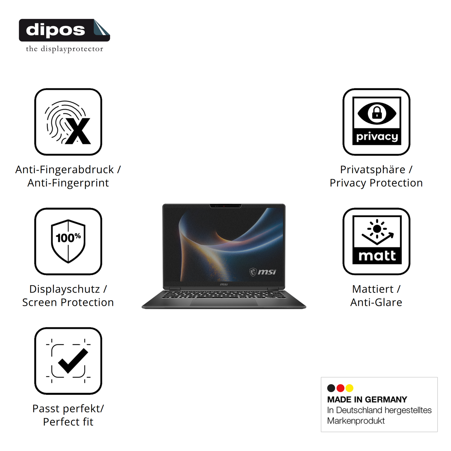 Privatsphäre-Schutz durch Sichtschutz-Folie passend zugeschnitten für MSI Prestige 16 Flip AI Plus