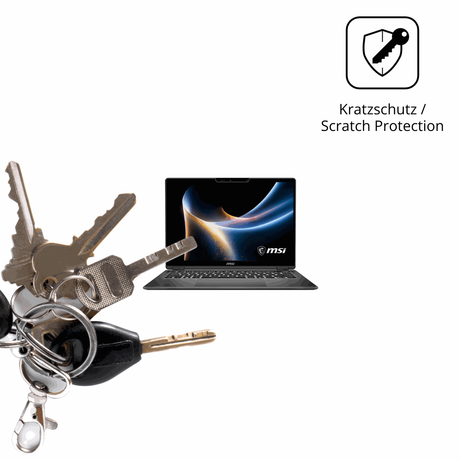Schutz gegen Kratzer auf dem MSI Prestige 14 Flip AI Plus Glas durch Schlüssel oder Ähnliches