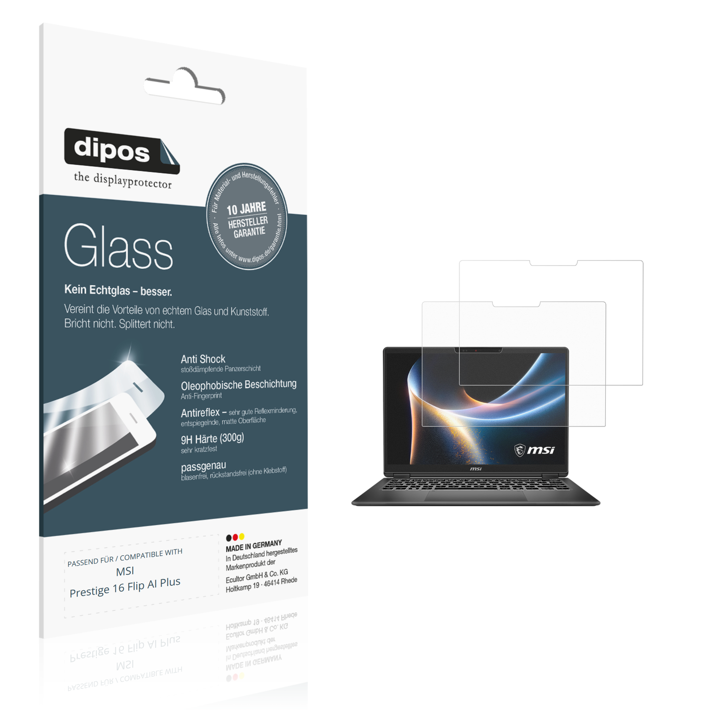 Matte Displayschutzfolie von dipos passend für MSI Prestige 16 Flip AI Plus, 9H kratzfest und blasenfrei montiert