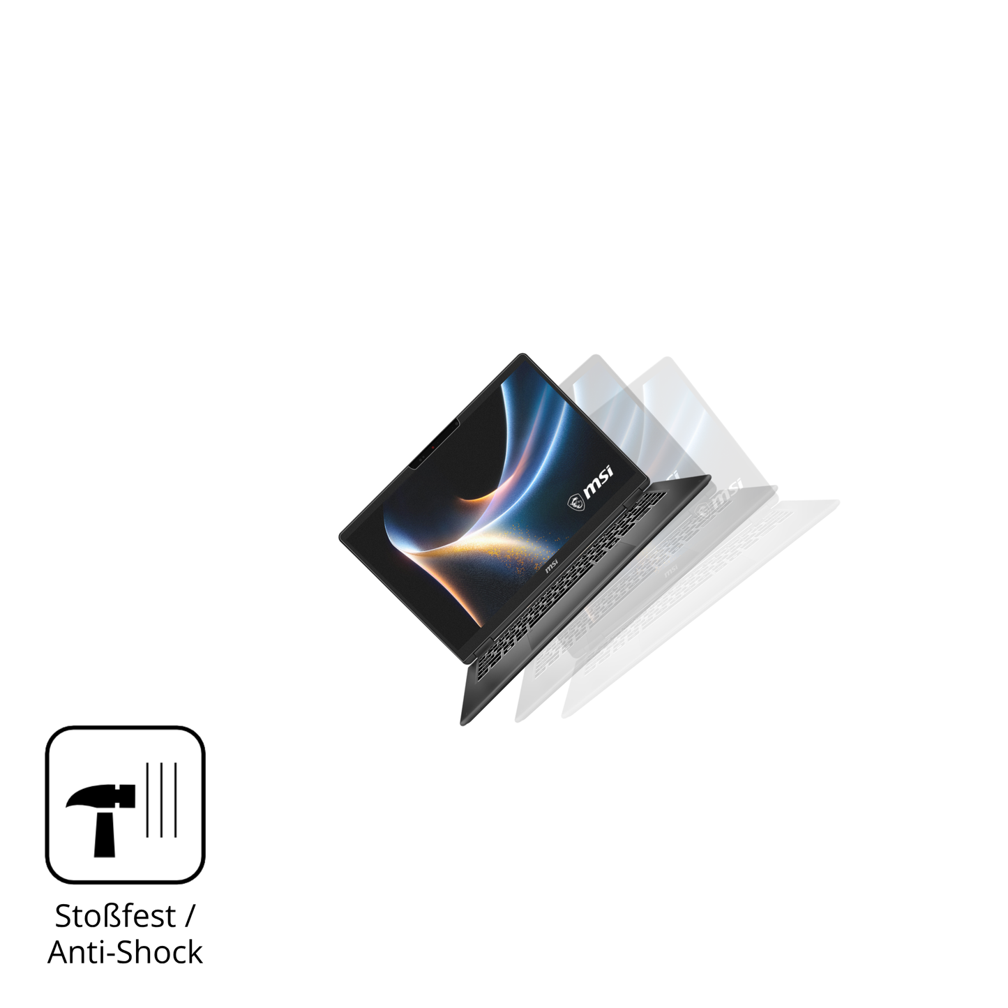 Schutz gegen Kratzer auf dem MSI Prestige 16 Flip AI Plus Glas durch Schlüssel, Stöße gegen die Tischkante oder Stürze