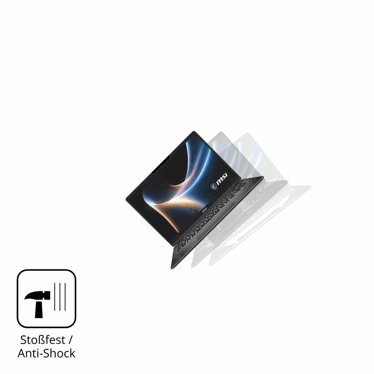 Schutz gegen Kratzer auf dem MSI Prestige 14 Flip AI Plus Glas durch Schlüssel, Stöße gegen die Tischkante oder Stürze