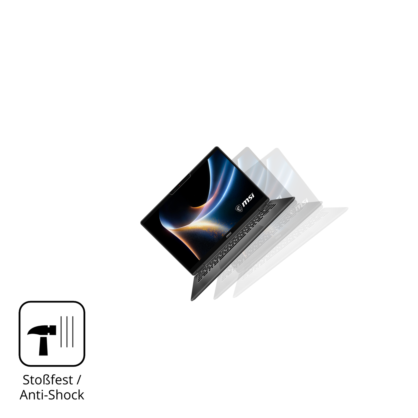 Schutz gegen Kratzer auf dem MSI Prestige 14 Flip AI Plus Glas durch Schlüssel, Stöße gegen die Tischkante oder Stürze