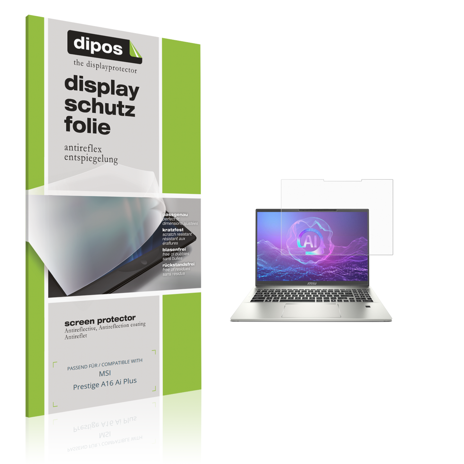 Matte Displayschutzfolie von dipos passend für MSI Prestige A16 Ai Plus, präziser Zuschnitt und blasenfrei montiert