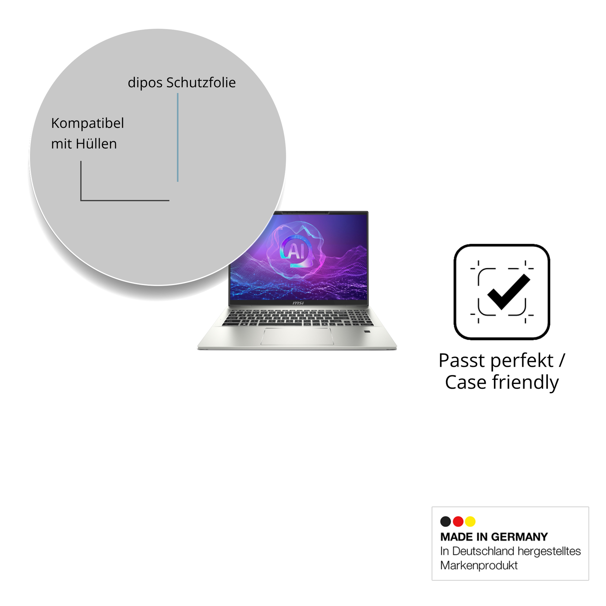 Schutzfolie mit optimaler Passform, zur Verwendung mit Hüllen geeignet