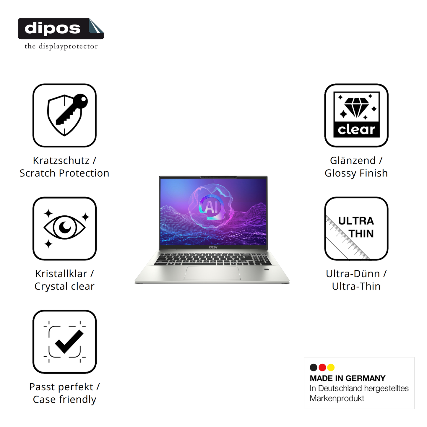 Displayschutz hergestellt in Deutschland, höchste Qualität made in Germany
