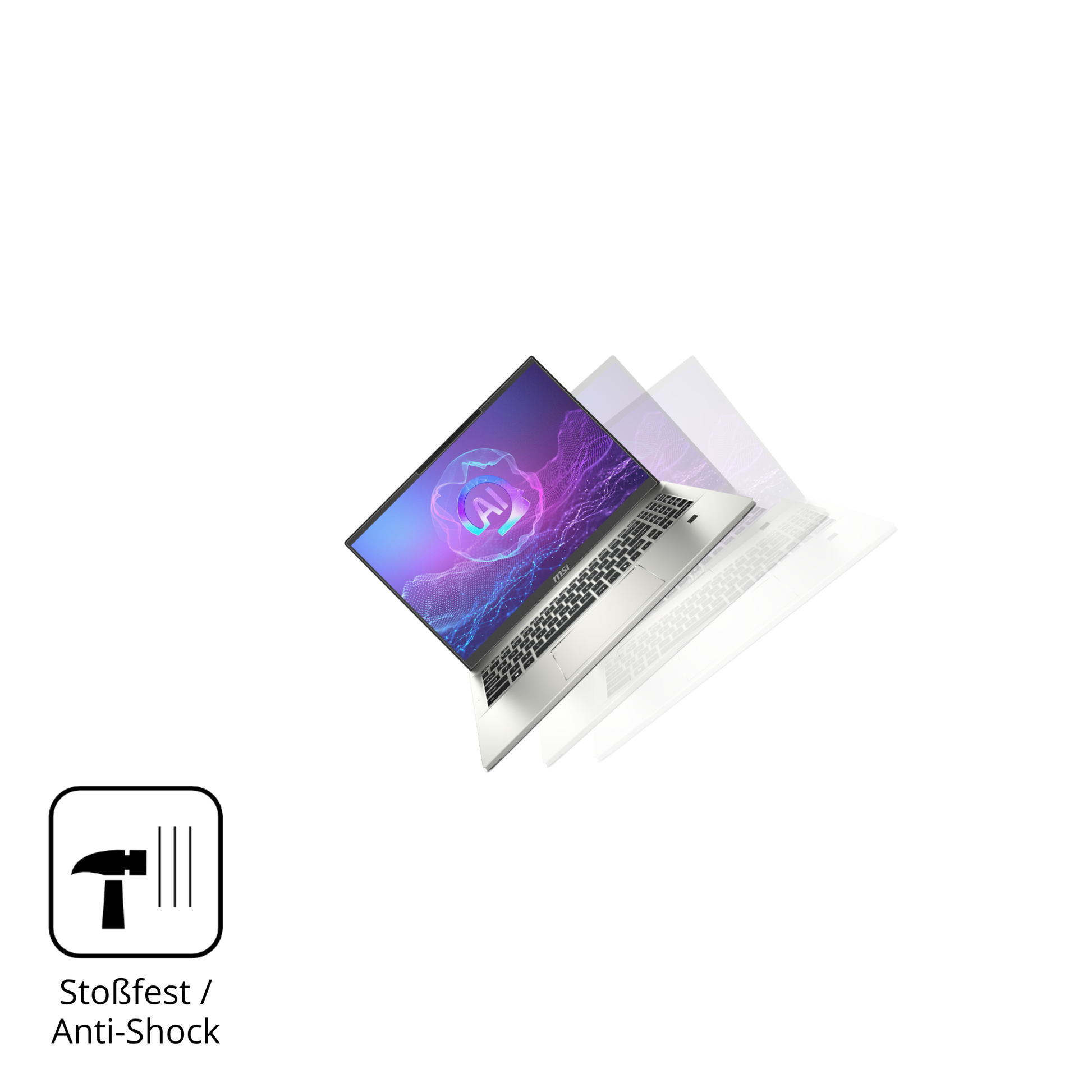 Schutz gegen Kratzer auf dem MSI Prestige A16 Ai Plus Glas durch Schlüssel, Stöße gegen die Tischkante oder Stürze