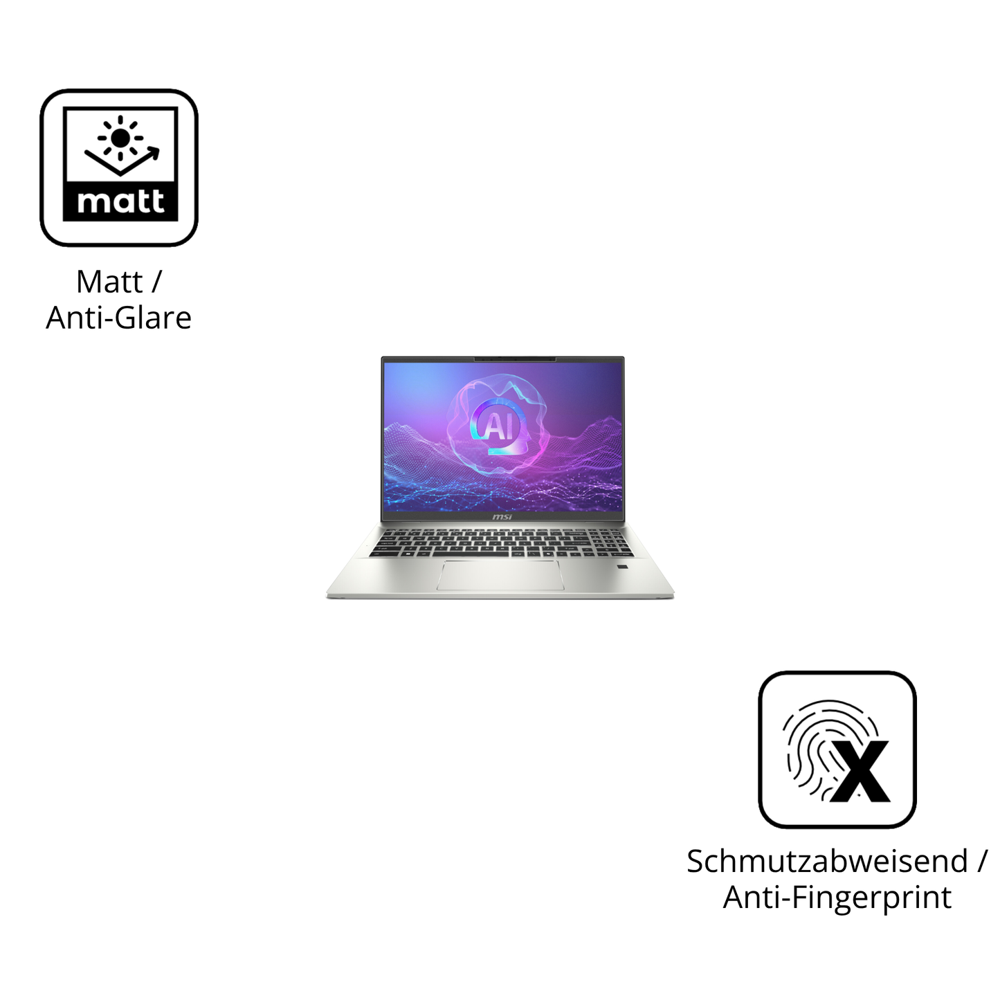 9H Hartbeschichtete, flexible Folie passend zugeschnitten für MSI Prestige A16 Ai Plus