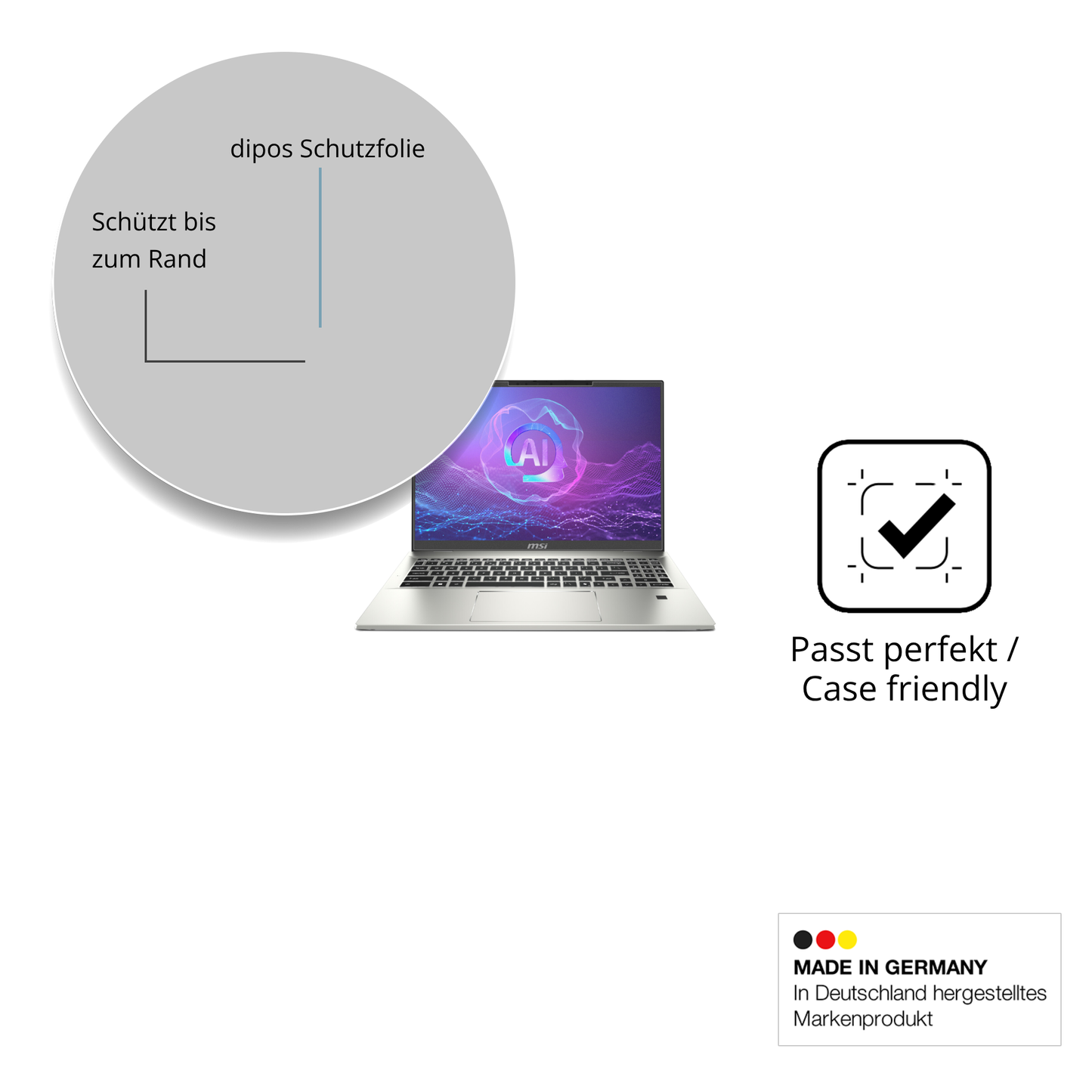 Schutzglasfolie mit optimaler Passform, zur Verwendung mit Hüllen geeignet