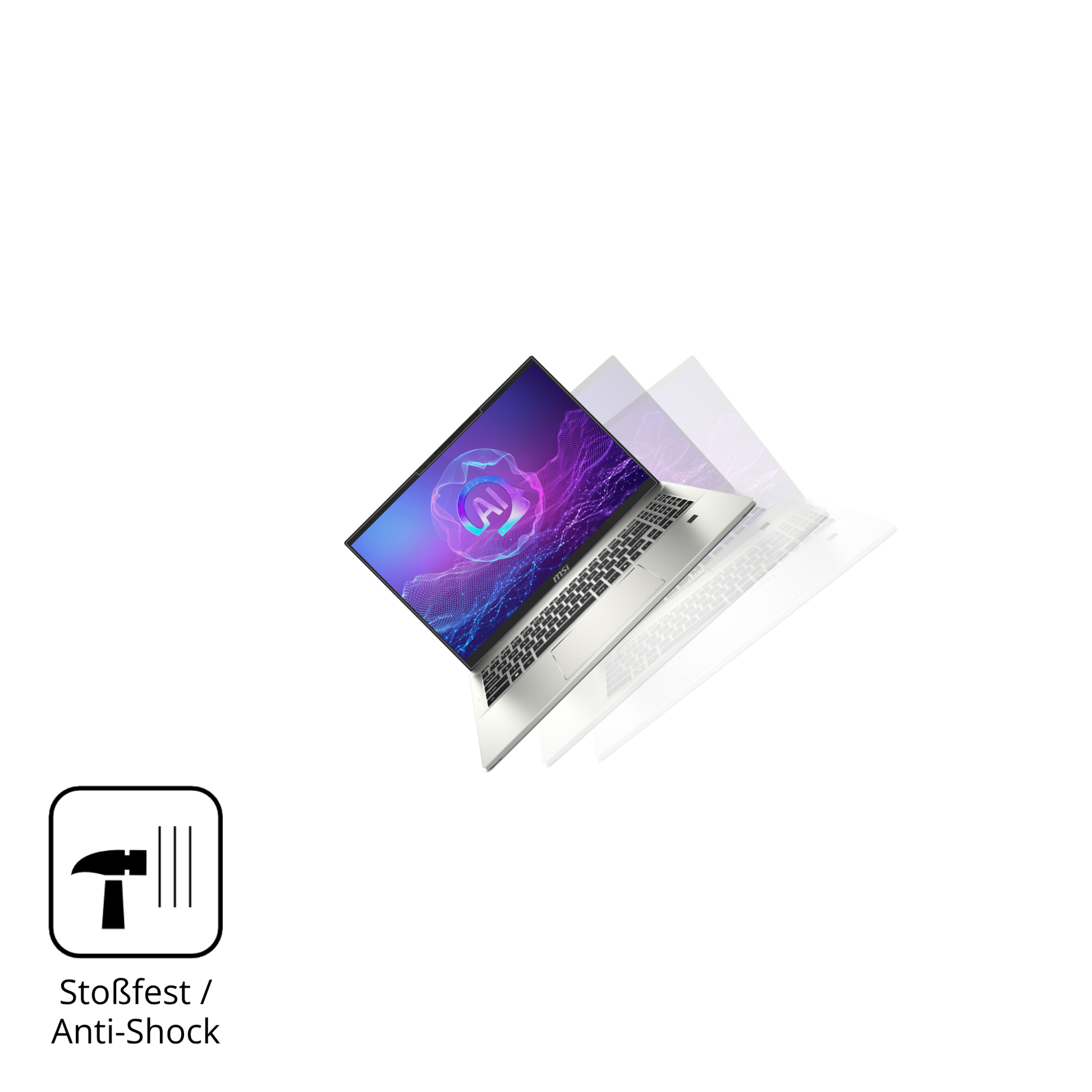 Schutz gegen Kratzer auf dem MSI Prestige A16 Ai Plus Glas durch Schlüssel, Stöße gegen die Tischkante oder Stürze