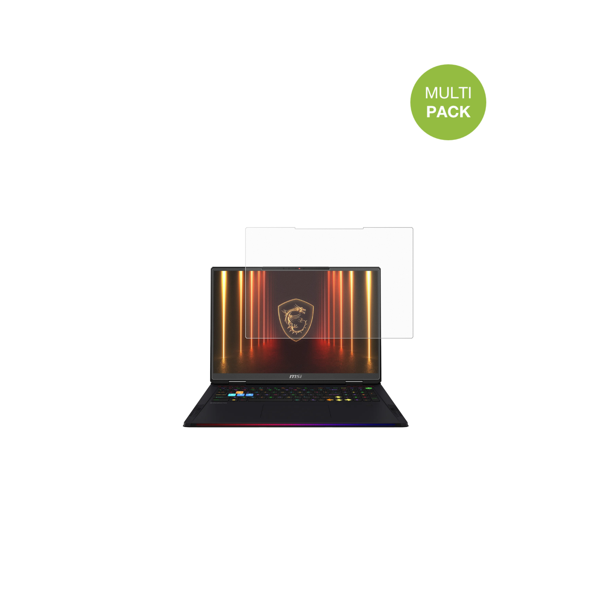 MSIRaider 18HX Ai 2025 mit aufgebrachter dipos Displayschutzfolie, die lästige Fingerabdrücke minimiert