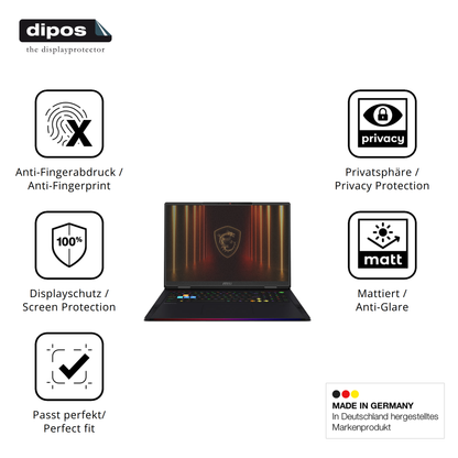 Privatsphäre-Schutz durch Sichtschutz-Folie passend zugeschnitten für MSI Vector A18 HX 2025