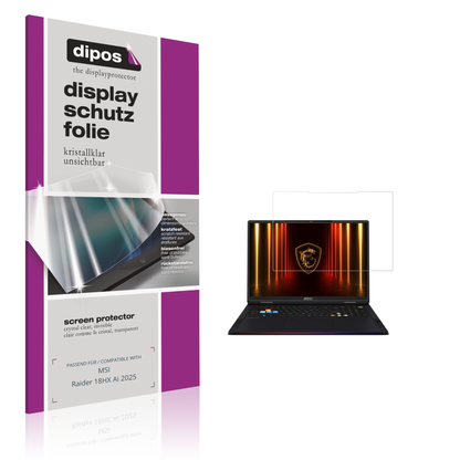 Klare Displayschutzfolie von dipos passend für MSI Raider 18HX Ai 2025, präziser Zuschnitt und blasenfrei montiert