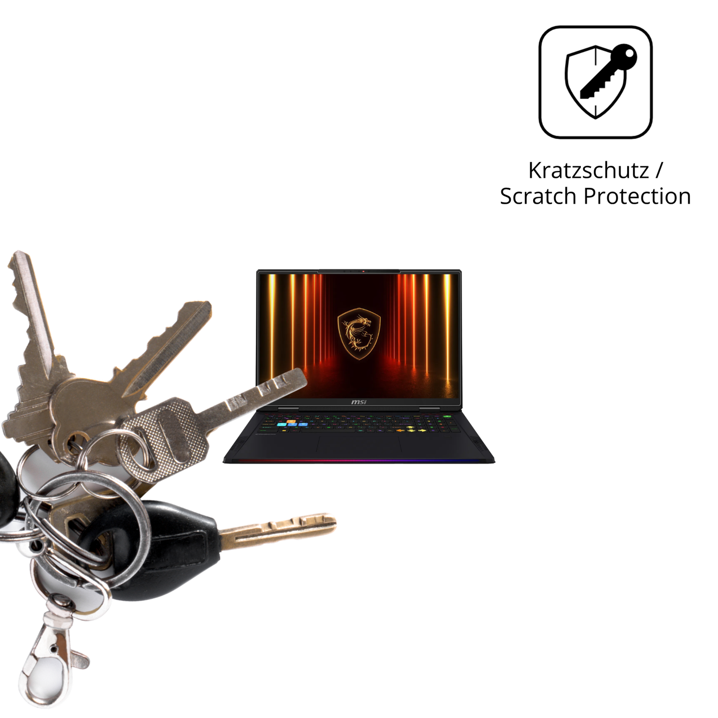 Schutz gegen Kratzer auf dem MSI Raider 18HX Ai 2025 Glas durch Schlüssel oder Ähnliches