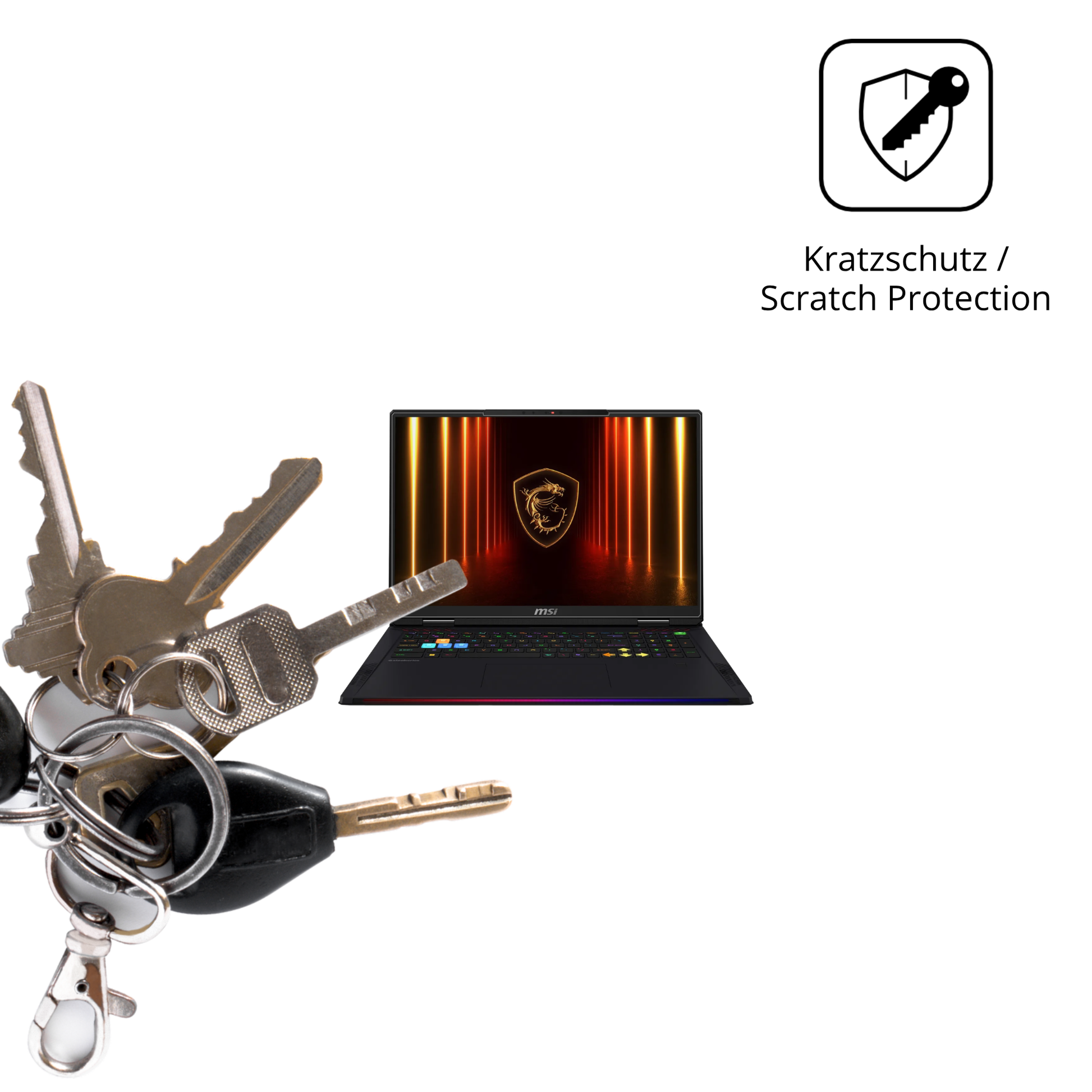 Schutz gegen Kratzer auf dem MSI Raider 18HX Ai 2025 Glas durch Schlüssel oder Ähnliches