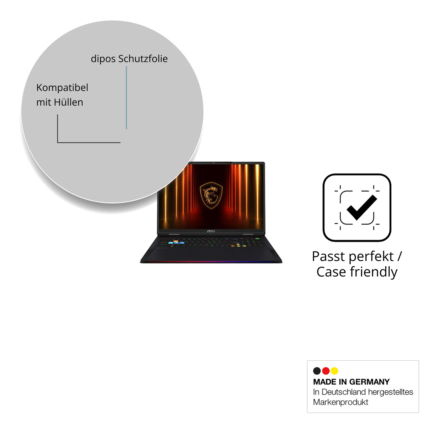 Schutzfolie mit optimaler Passform, zur Verwendung mit Hüllen geeignet