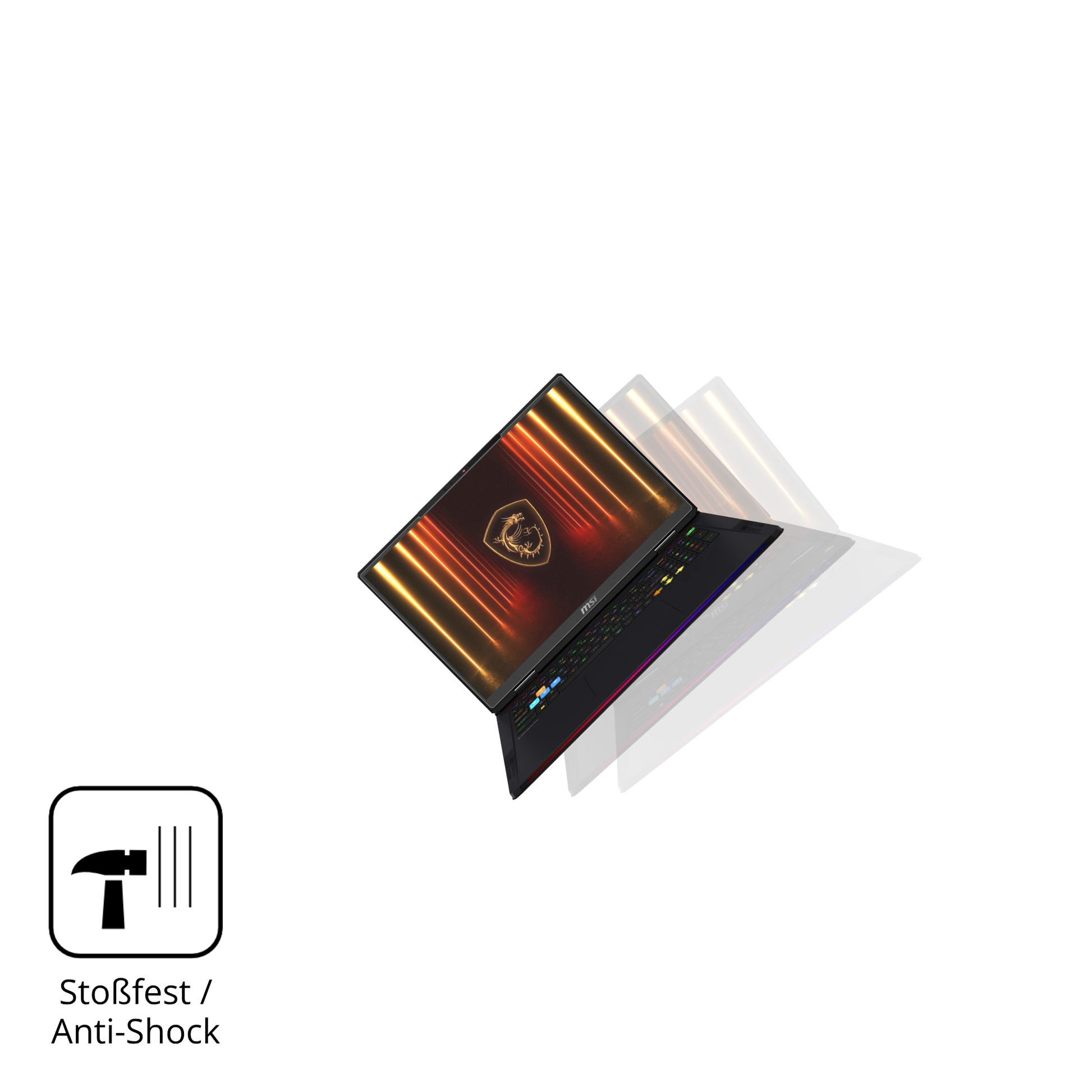 Schutz gegen Kratzer auf dem MSI Raider 18HX Ai 2025 Glas durch Schlüssel, Stöße gegen die Tischkante oder Stürze