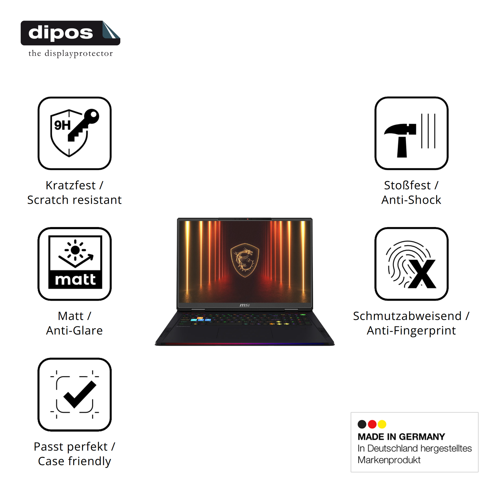 Displayschutz hergestellt in Deutschland, höchste Qualität made in Germany