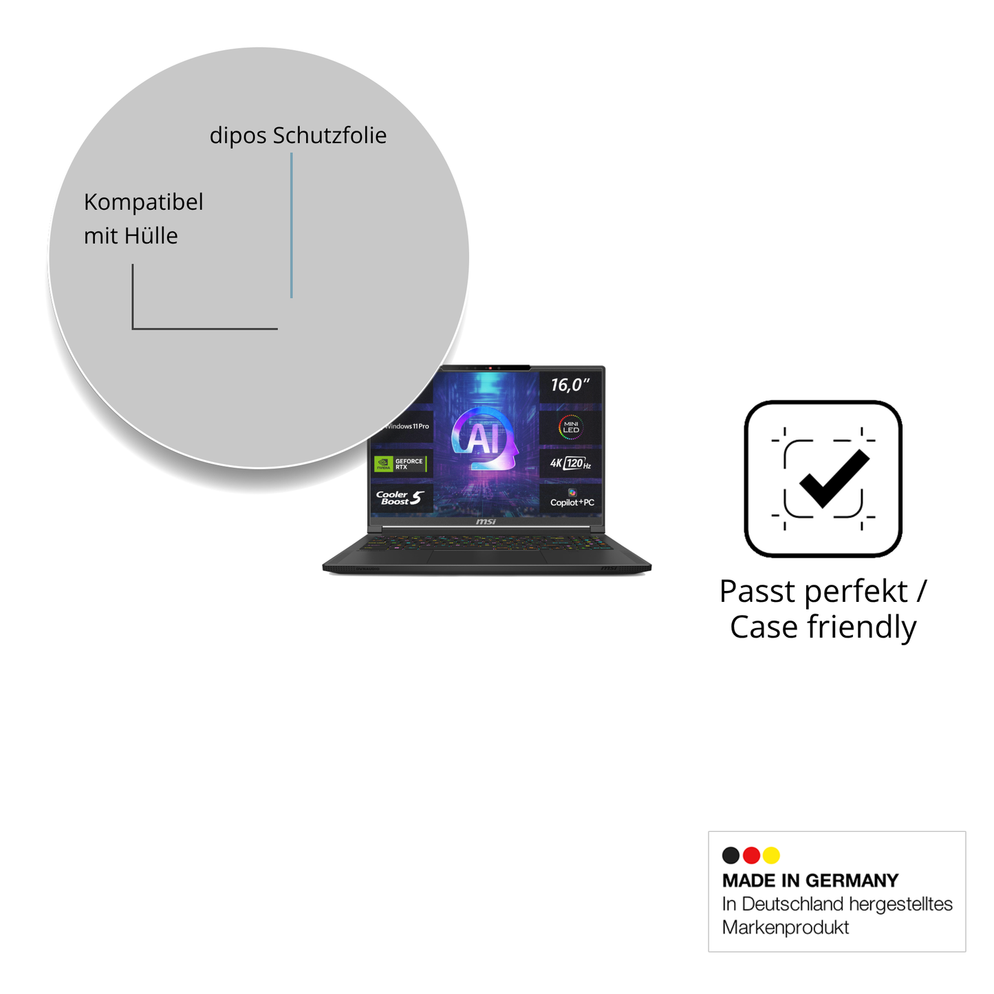 Schutzfolie mit optimaler Passform, zur Verwendung mit Hüllen geeignet