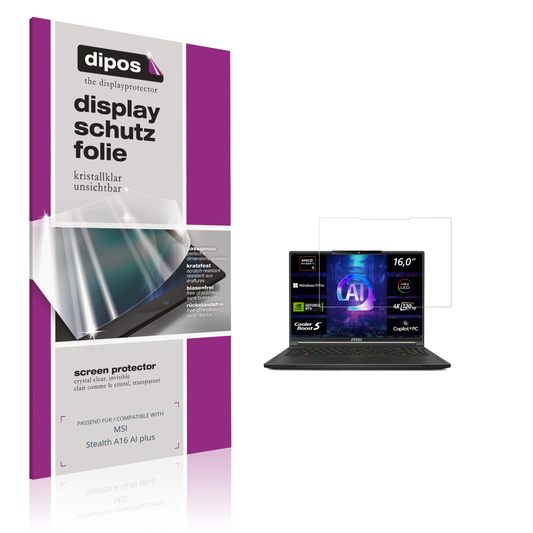 Klare Displayschutzfolie von dipos passend für MSI Stealth A16 AI plus, präziser Zuschnitt und blasenfrei montiert