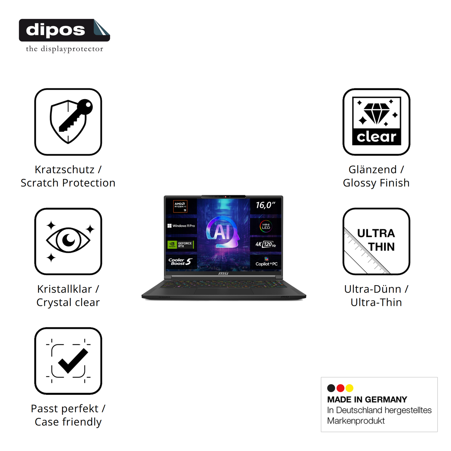 Displayschutz hergestellt in Deutschland, höchste Qualität made in Germany