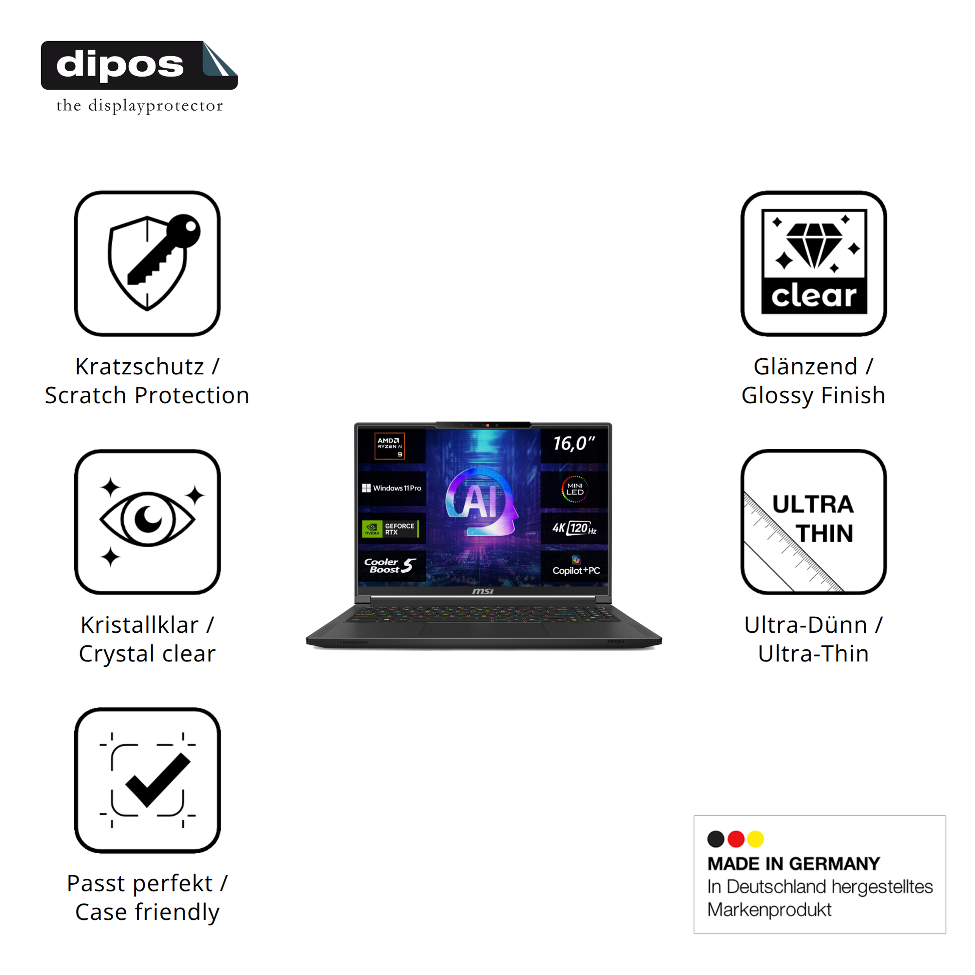 Displayschutz hergestellt in Deutschland, höchste Qualität made in Germany