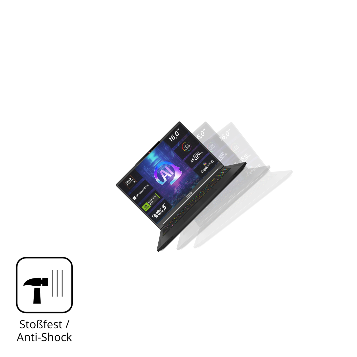 Schutz gegen Kratzer auf dem MSI Stealth A16 AI plus Glas durch Schlüssel, Stöße gegen die Tischkante oder Stürze