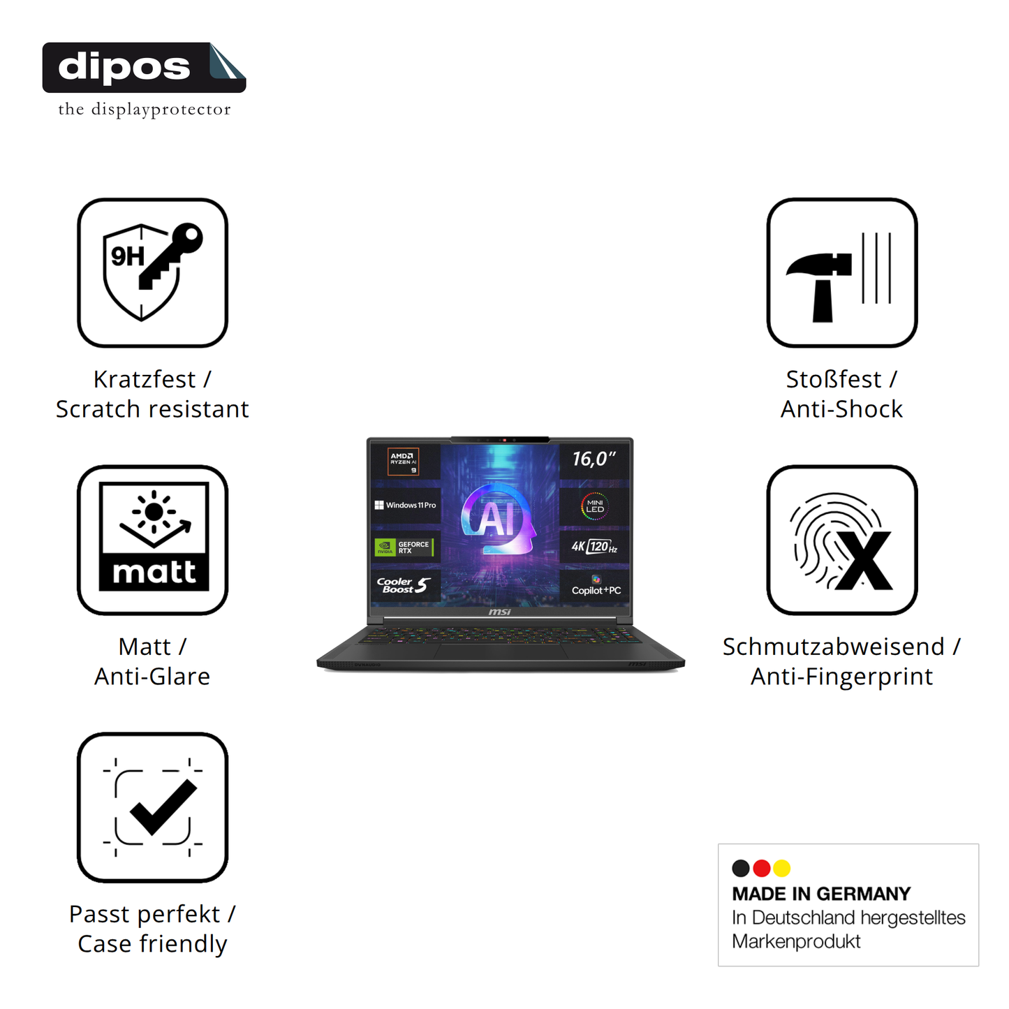 Displayschutz hergestellt in Deutschland, höchste Qualität made in Germany