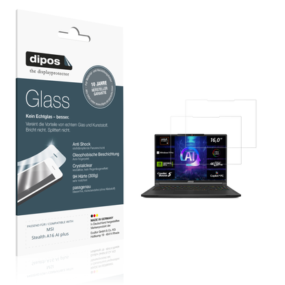 Klare Displayschutzfolie von dipos passend für MSI Stealth A16 AI plus, 9H kratzfest und blasenfrei montiert