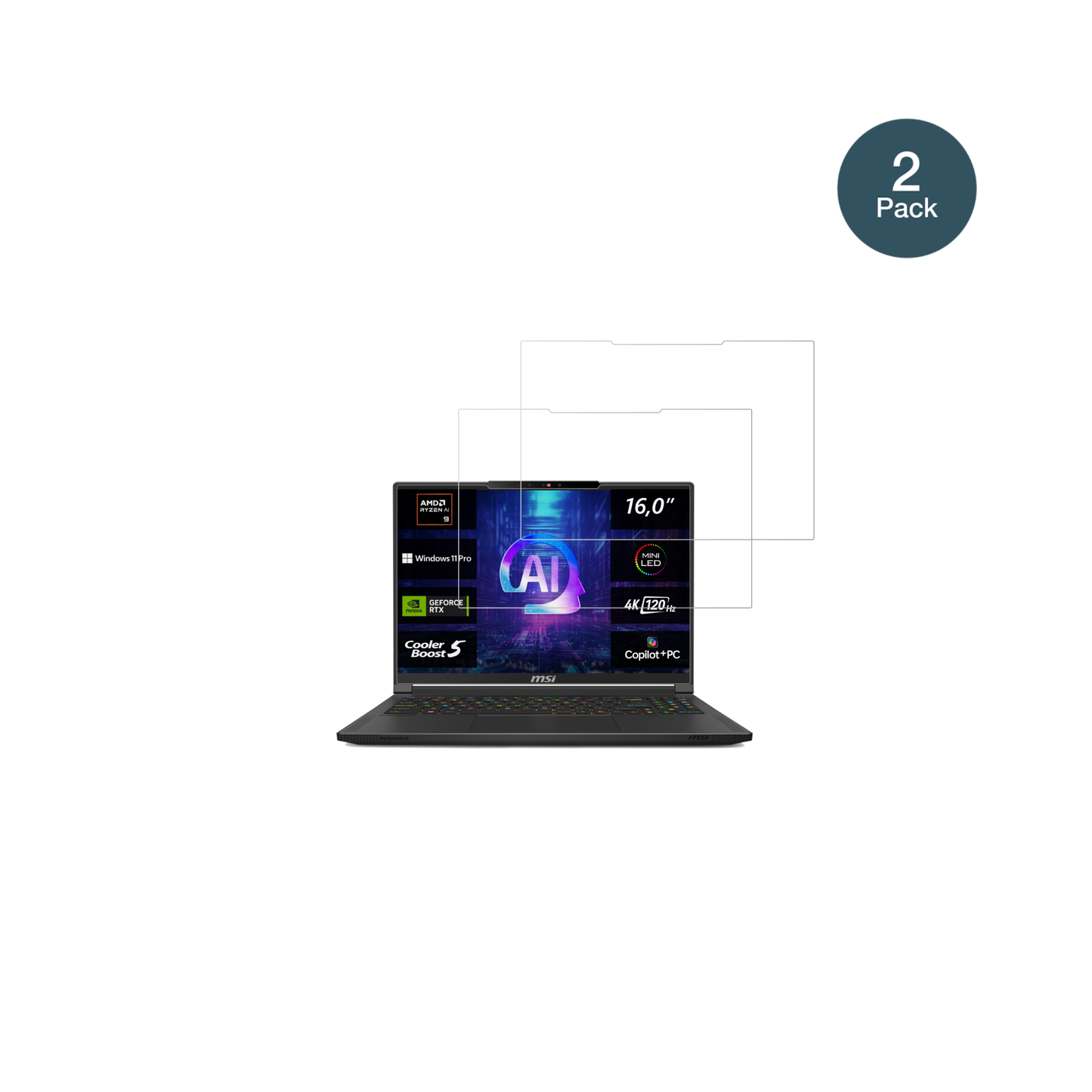 MSIStealth A16 AI plus mit aufgebrachter dipos Flex Schutzfolie, glasklare Darstellung ohne Einschränkungen