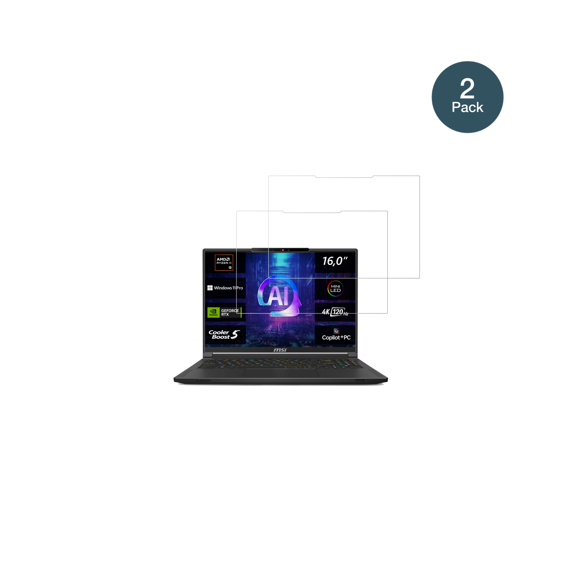 MSIStealth A16 AI plus mit aufgebrachter dipos Flex Schutzfolie, glasklare Darstellung ohne Einschränkungen