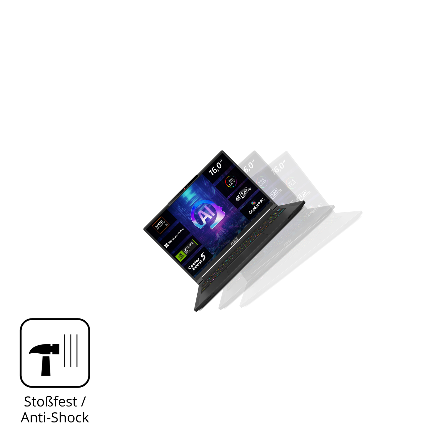 Schutz gegen Kratzer auf dem MSI Stealth A16 AI plus Glas durch Schlüssel, Stöße gegen die Tischkante oder Stürze