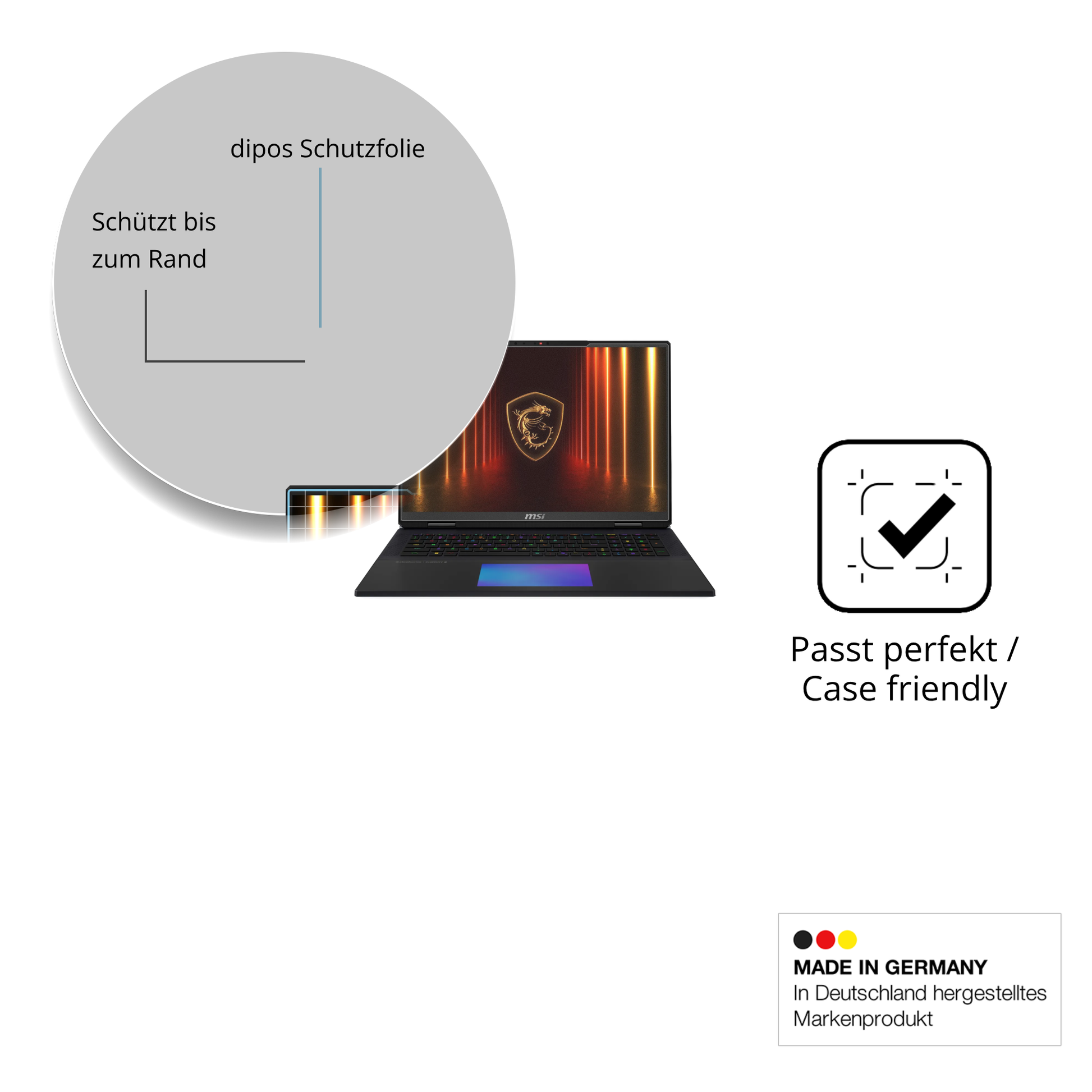 Schutzglasfolie mit optimaler Passform, zur Verwendung mit Hüllen geeignet